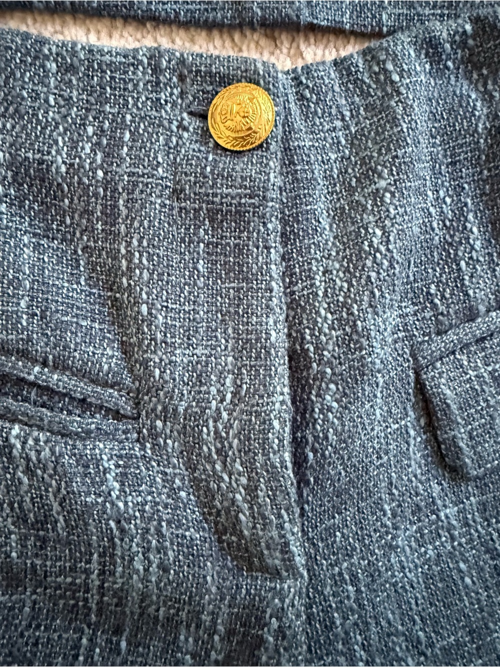 bishop + young Blue Tweed-Look High-Waist Shorts Set with Gold Buttons - Picture 5 of 6